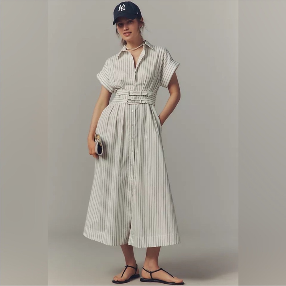 Anthropologie The Tobie Double Buckle Shirt Dress by Exquise